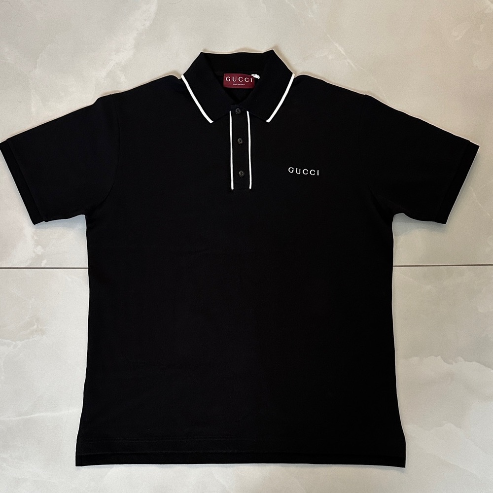 Gucci Black Polo with White Piping